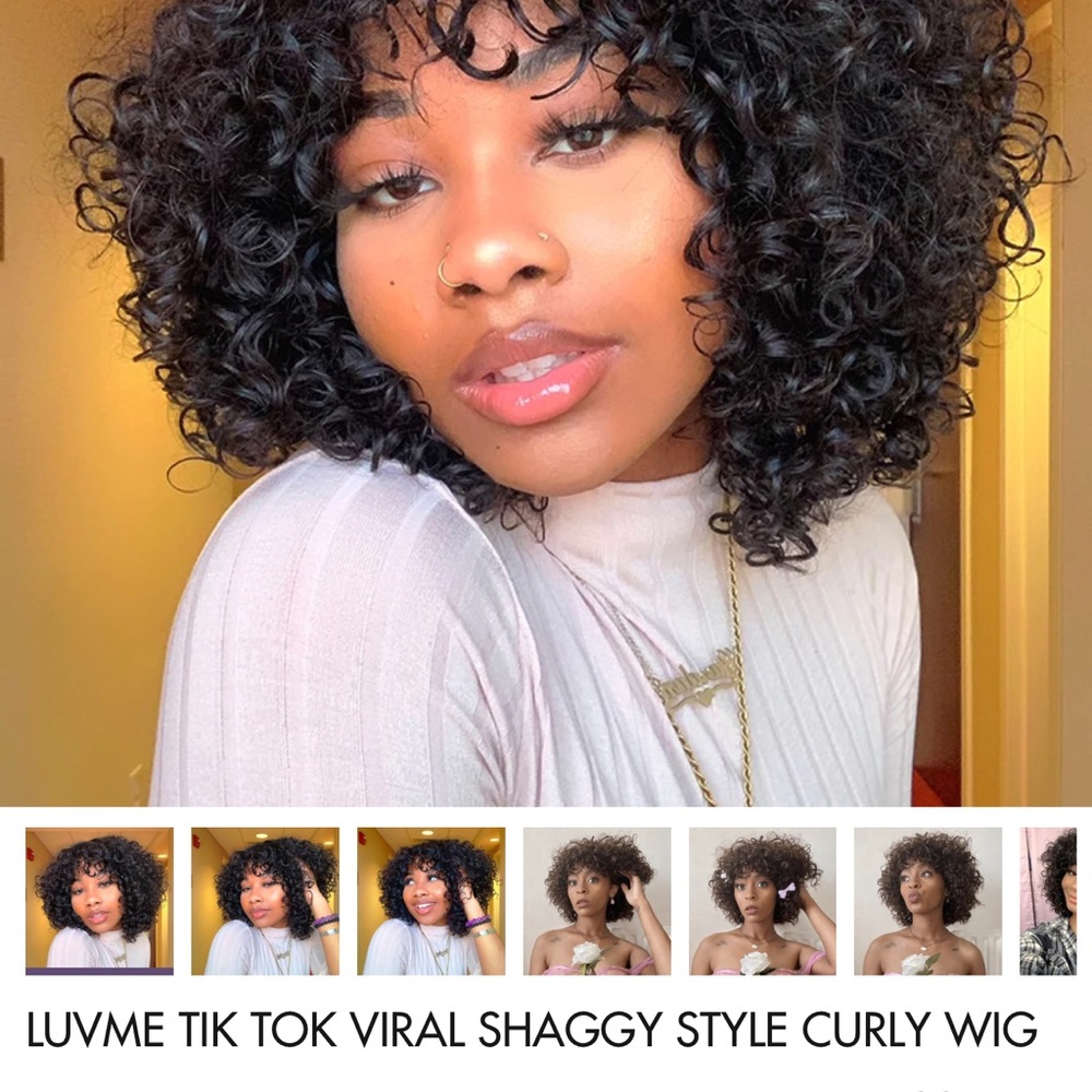 LUVME Black Curly Shaggy Wig
